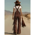 thumbnail image 4 of ZOELNIC Women's Vintage Western Jumpsuit with Fringe & Wide Leg, Slim Fit Button Down Overall with Pocket, M, 4 of 7