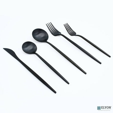 

Elyon Tableware® 20-Piece Matte Black Flatware Set Stainless Steel Thin Handles Service for 4