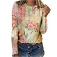 thumbnail image 1 of T-shirts à Manches Longues pour Femmes, Col Ras du Cou, Tuniques à Imprimé Floral, Hauts Doux Décontractés, Blouse Coupe Ample, 1 of 4