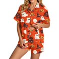 thumbnail image 2 of Hot Sales Under $10 CNJKEHIUV Halloween Pajamas Women Short Sleeve Button Top Matching Shorts 2026 Fall Cute Satin Pumpkin Sleepwear Orange M, 2 of 4