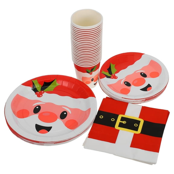 1 Set Christmas Party Disposable Tableware Kit Party Paper Plate Cups Napkins Supplies Decorations Party Paper Cups Plates Supplies