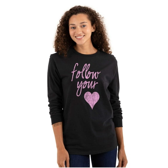 Follow Your Heart Cute Valentines Day Women's Long Sleeve T Shirt Brisco Brands S