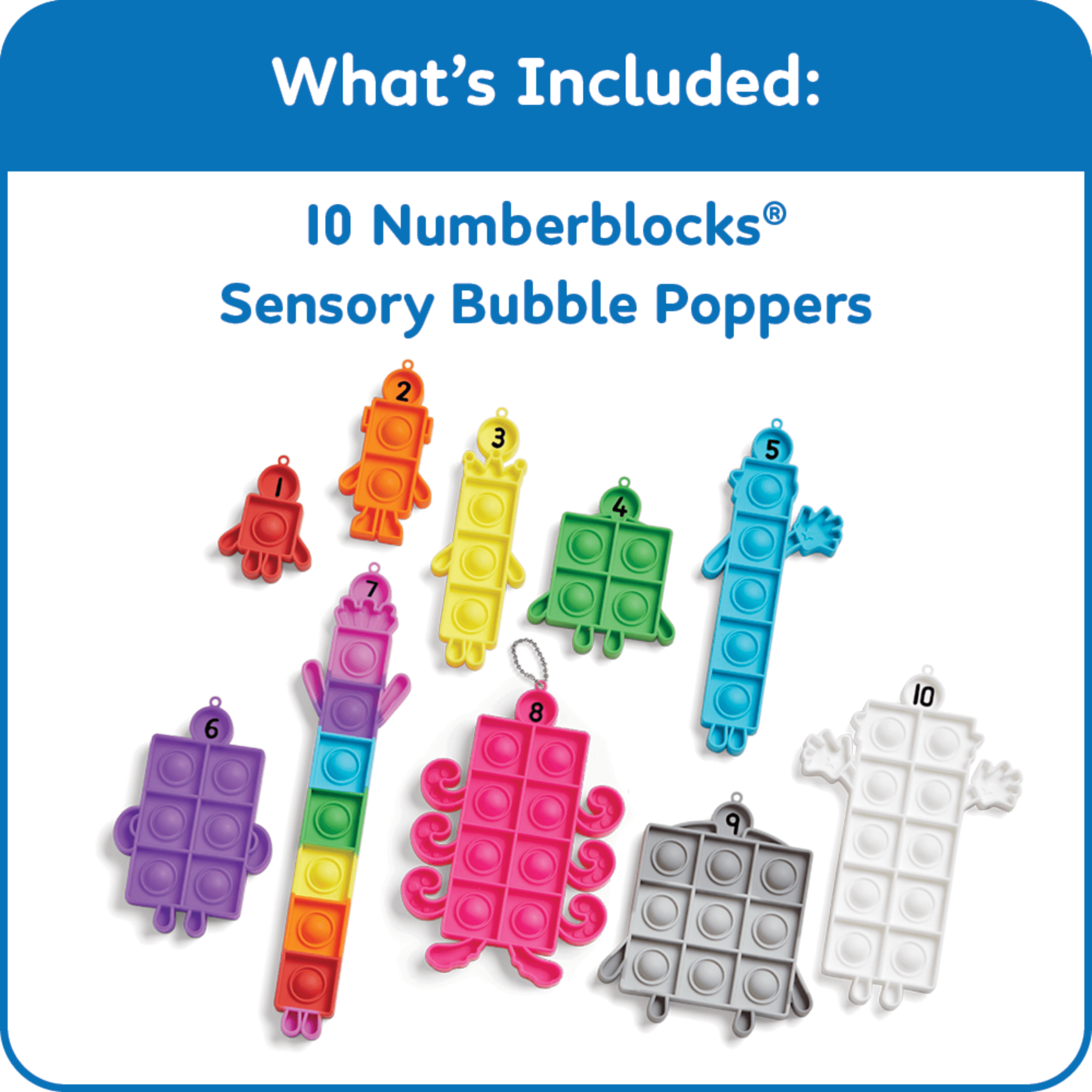 hand2mind Numberblocks Sensory Bubble Poppers (Set of 10), Math Toys for Kids, Fidgets for Classroom