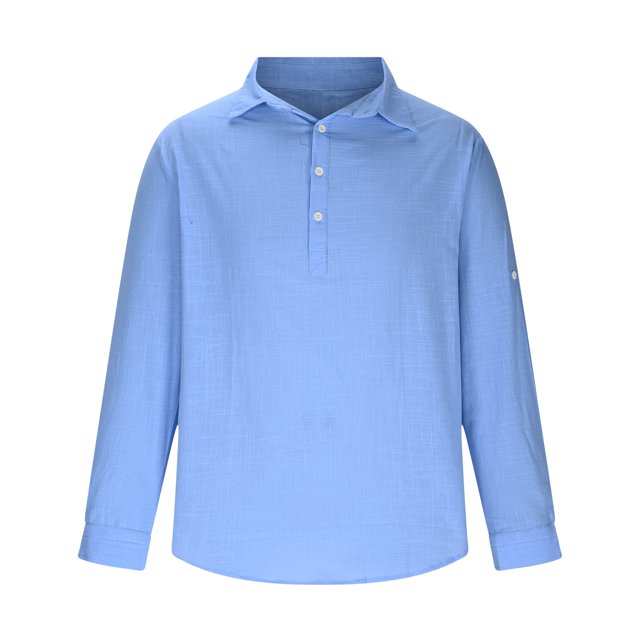 pstuiky camisas de manga larga para hombre, Camisa de hombre con botones de un tercio, de playa, de manga larga, de color liso, con solapa, informal, para uso diario. salir tops xxxl