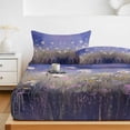 thumbnail image 6 of Twin XL Size Fitted Sheet Set - Spring Floral 2 Piece Bedding Sets 16" Deep Pocket Fitted Sheet with 1 Pillowcases, Pastoral Flowers Oil Painting Modern Art Purple Brushed Microfiber Hotel Bed Sheets, 6 of 9