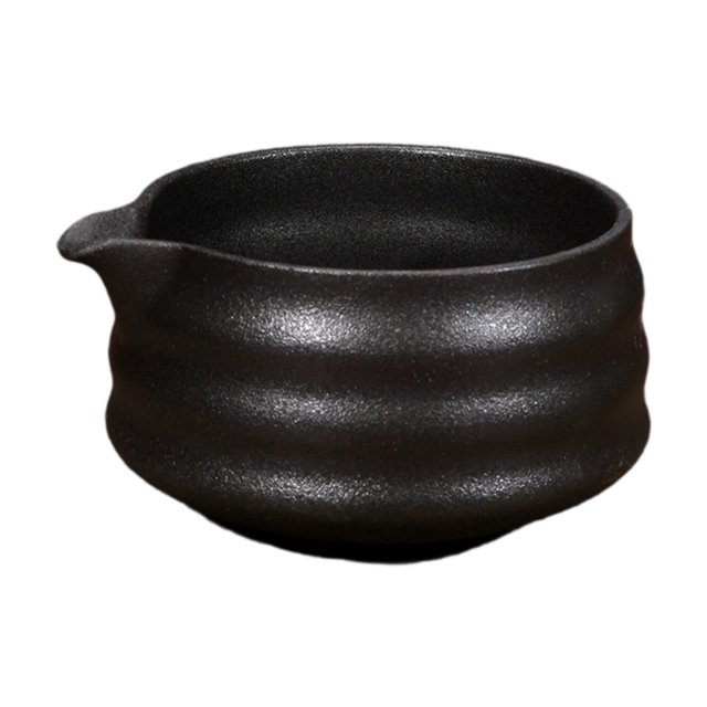 Luzkey Ceramic Matcha Bowl with Spout for Japanese Matcha Preparation Beverage Gift black
