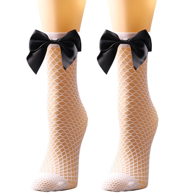CEHVOM Women Mesh Breathability Big Bow Net Socks Short Fishnet Thin Socks Stockings