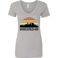thumbnail image 3 of Inktastic Minneapolis Minnesota Skyline Retro Sunset Women's V-Neck T-Shirt, 3 of 5