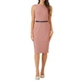 thumbnail image 2 of INSPIRE CHIC Sleeveless Sheath Dress for Women's Office Round Neck Belted Business Pencil Dresses XS Pink, 2 of 6