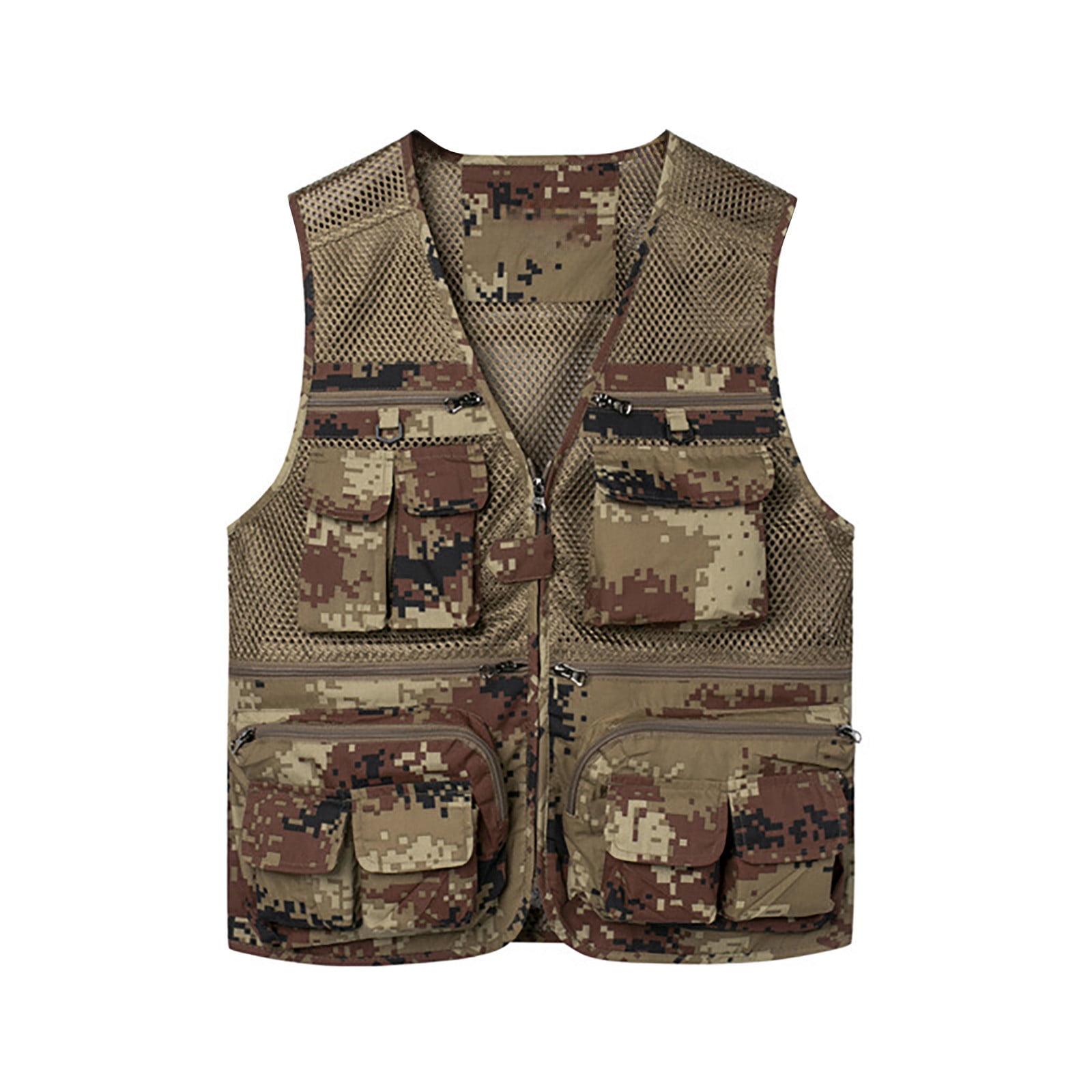 【関税込み】ERL Camouflage vest Men's Camouflage Cargo Vest V Neck Zipper Multi Pockets