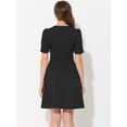thumbnail image 3 of Elegante vestido de negocios para mujer, cuello de corazón, plisado, manga corta, vestido de tubo Negro M, 3 of 5