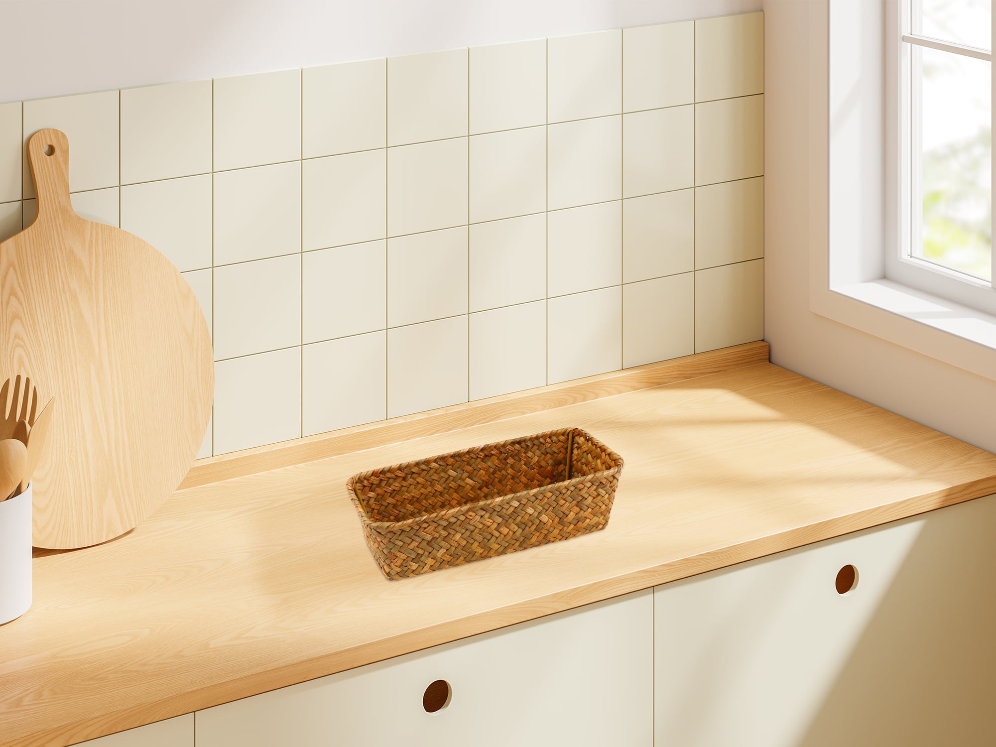 Unique Bargains 1 Pack Wicker Basket for Organizing Storage Cube Brown 9.4*3.9*2.4in