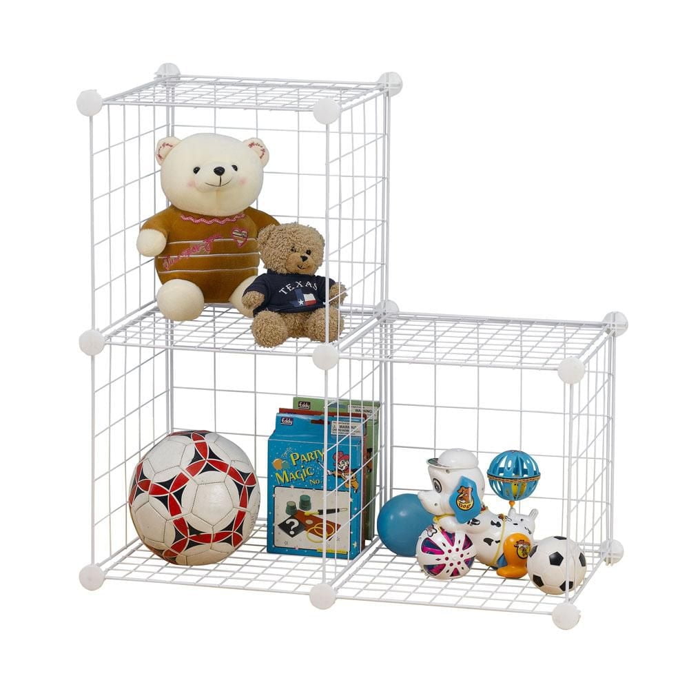 Mainstays Wire Cube White Storage Organizer, 3-Cube Metal Grids