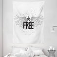 thumbnail image 1 of Angel Wings Tapestry, Be Free Message Lifestyle Tattoo Style Slogan Concept Art Illustration, Wall Hanging for Bedroom Living Room Dorm Decor, 60"W X 80"L, Black and White, by Ambesonne, 1 of 2