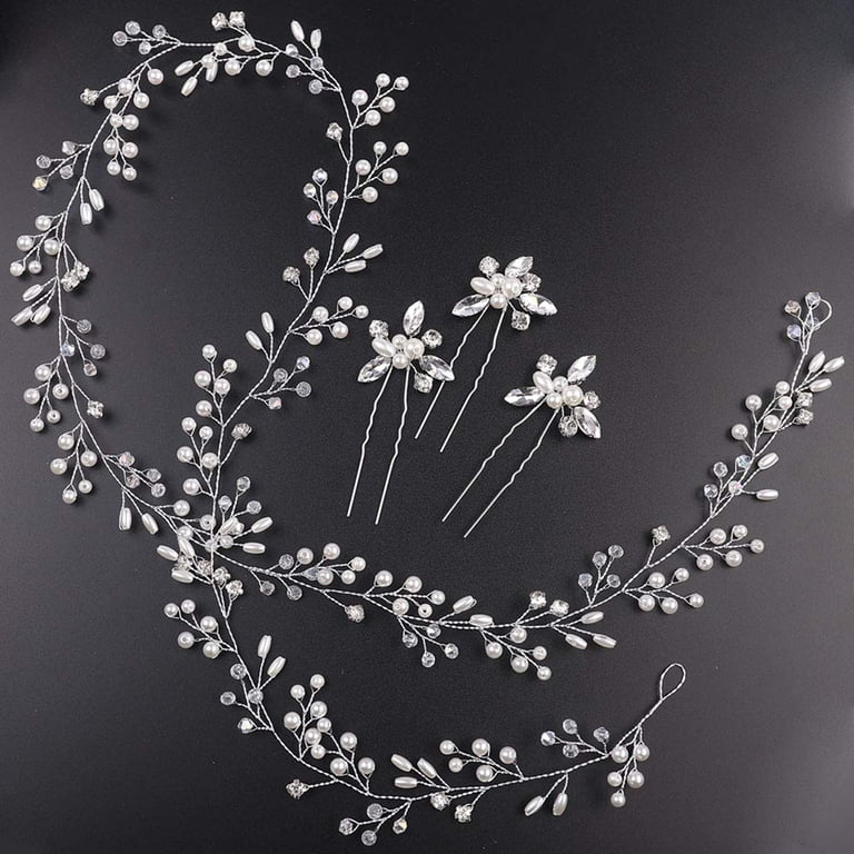 Silver Wedding Bridal Hair Comb Clip Vine Extra Long Headpiece Pearl Crystal Amazon.com : Handmade Silver Bridal Hair Comb Clip Flower  main image 4