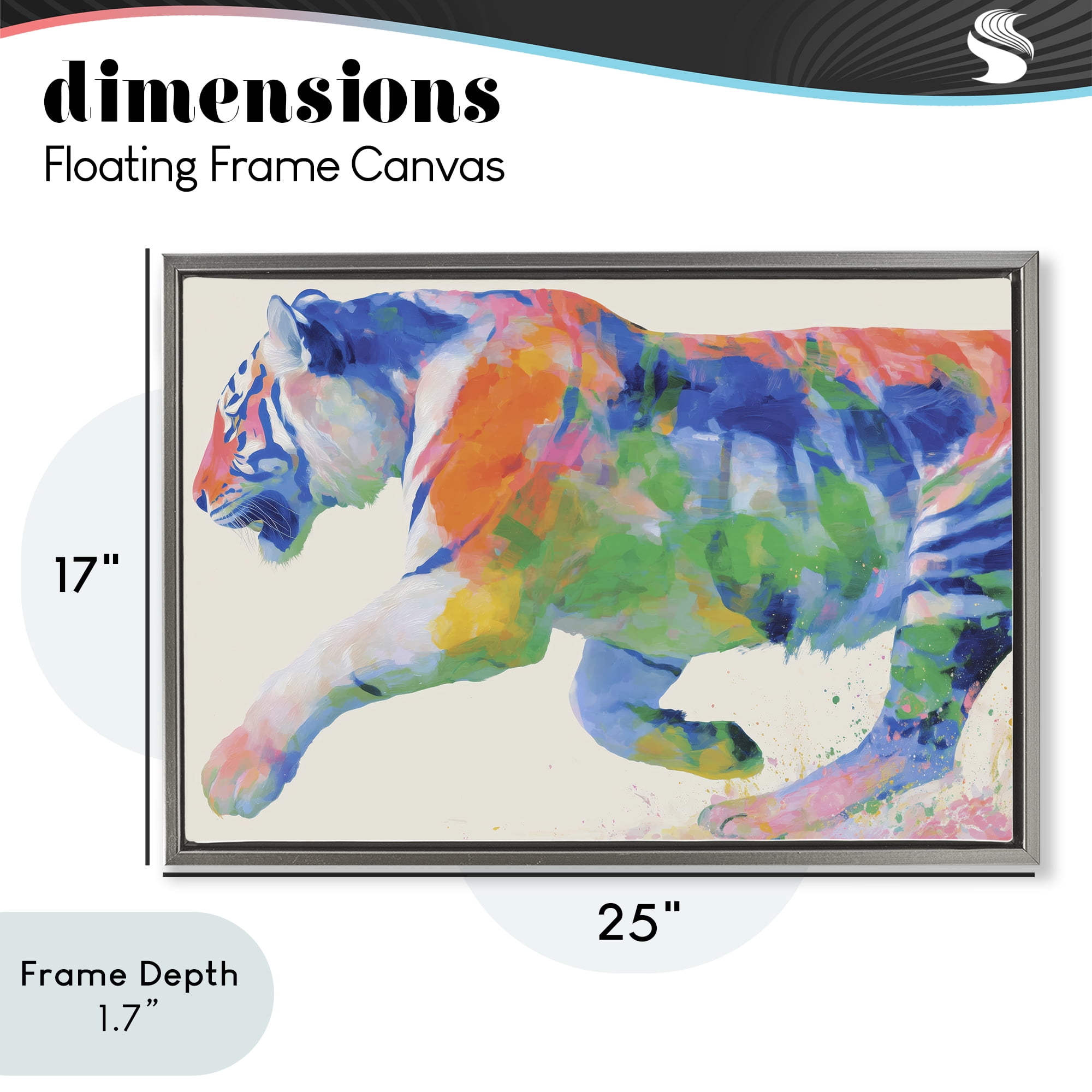 Stupell Industries Colorful Tiger In Motion Gray Framed Floater Canvas Wall Art, design by Chromatic Storm Studio