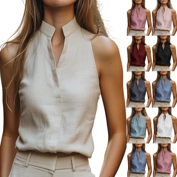 Women's Sleeveless Stand Collar Vest, Solid Color Sexy and Chic Casual Top, Breathable Tank for Everyday Leisure and Layering-Black