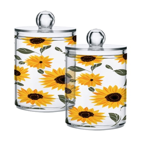 Ryvnso 2 Pack Qtip Holder Organizer Sunflowers Bathroom Cotton Swabs Cans Storage Canister