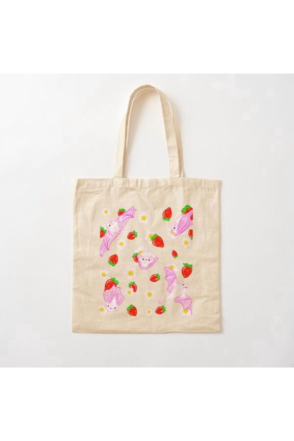 Kawaii Ghost Bats Canvas Tote Bags, Reusable Shopping Bag