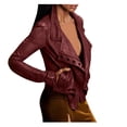 thumbnail image 2 of Juebong Plus Size PU Leather Basic Streetwear Dressy Women Plus Size Jacket Coat Lady Faux Leather Jacket Lady Long Sleeve Short Coat, Brown, M, 2 of 9