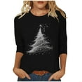 thumbnail image 2 of Craaazy Christmas Shirts 3/4 Sleeve Casual Round Neck Womens Shirts Christmas Printing Blouse Gifts for Women, 2 of 5