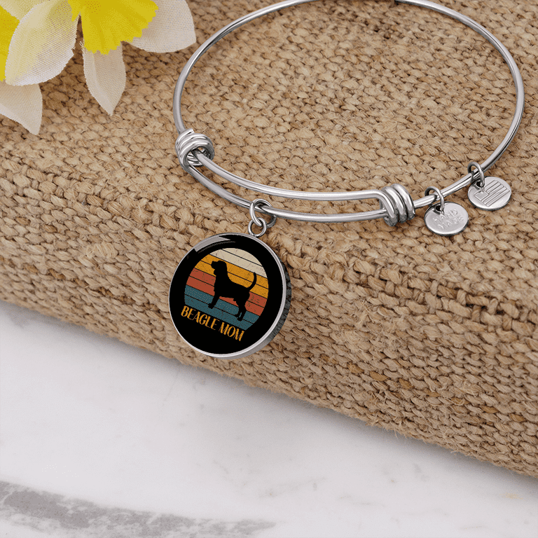 Beagle Dog Mom Bracelet Stainless Steel or 18k Gold Circle Bangle