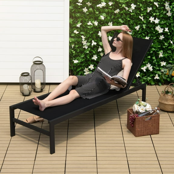 Gymax Patio Chaise Lounge Adjustable Lounge Chair W/ 6-Position Backrest Black