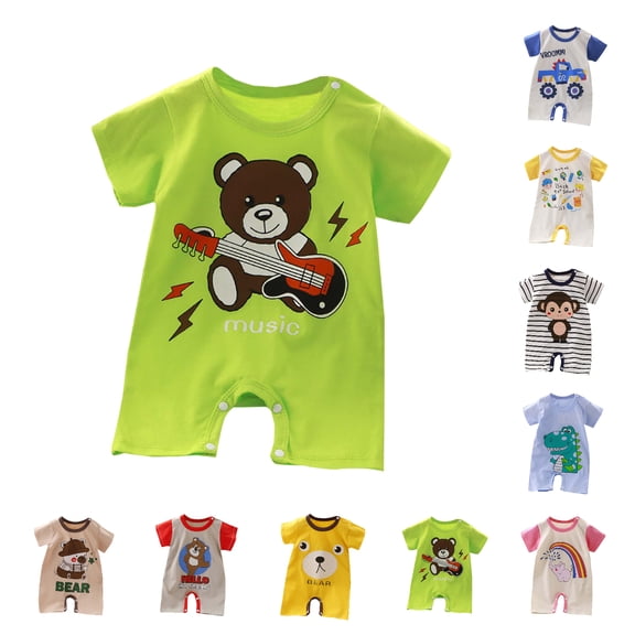 Agkizg Baby Short Sleeve Romper Graphic Cotton Infant Bodysuit Snap Crotch Summer Playsuit for Newborn Boys Girls