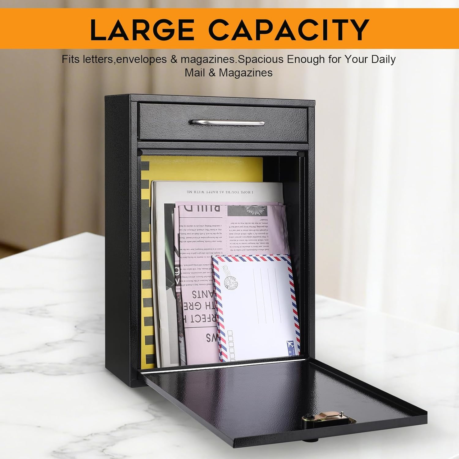 Wall Mount Mailbox with Combination Lock, Locking Mailbox, Hanging Secured Postbox, Security Key Drop Box, Black