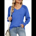 thumbnail image 1 of Camisas Casuales Holgadas de Larga para Mujer, Blusas Fruncidas con Cuello en V, Blusas de Moda. Azul XL, 1 of 10