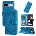 thumbnail image 1 of SaniMore for Google Pixel 7A Wallet Case, Shockproof PU Leather Stand Cover with Card Slot Flip Kickstand Embossed Flower Magnetic Clasp Wrist Strap for Google Pixel 7A, ,Blue, 1 of 9