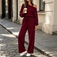 thumbnail image 5 of Xinoom Women 2 Piece Off Shoulder Tracksuit, Long Sleeve Slanted Shoulder Sweatshirt & Drawstring Wide Leg Pants with Pockets, Casual Matching Outfit Gift for Women Evening Party Wine,XXL, 5 of 6