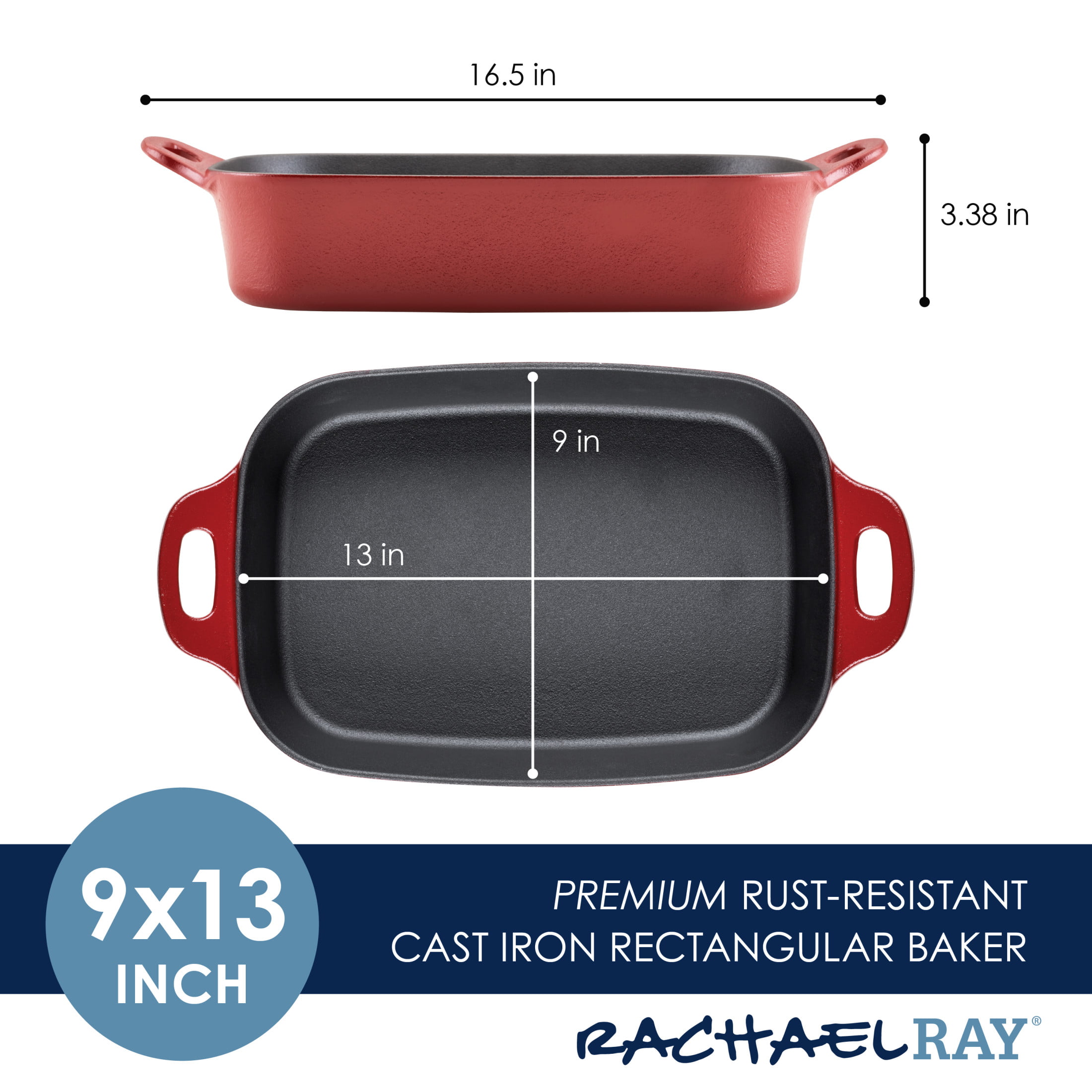 Rachael Ray Nitro Cast Iron 9 in. x 13 in. Red Rectangle Cast Iron Roasting Pan, Agave Blue