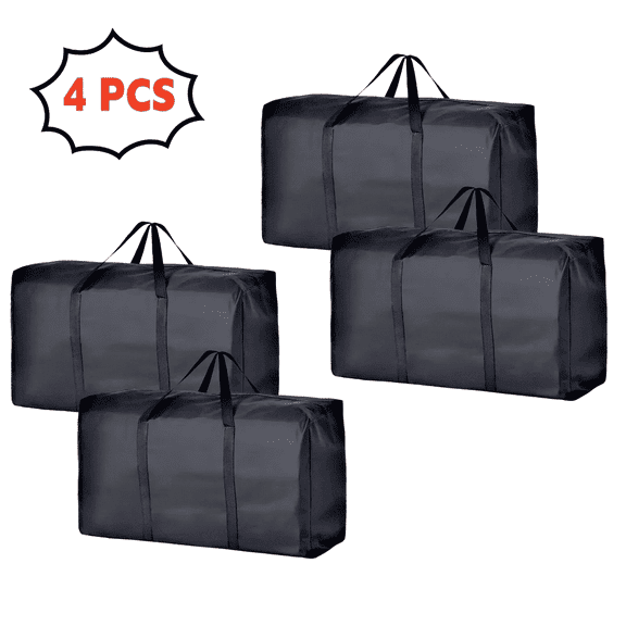 Asunby 4 Pack Extra Large Heavy Duty Moving Bags, Moving Box Alternative Storage Totes with Strong Handles Zippers & Straps, Moving & Packing Supplies