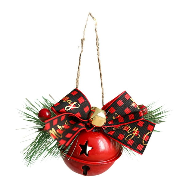 Lazo navideño con campana, lazos a cuadros, colgante, decoración navideña decorativa para puerta Campanas redondas
