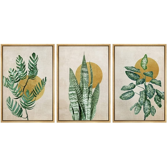 wall26 Framed Canvas Print Wall Art Set Mid-Century Minimal Tropical Plants Nature Wilderness Illustrations Modern Art Bohemian Decorative for Living Room, Bedroom, Office - 24"x36"x3 Natur