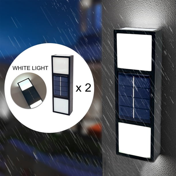 Lámpara de Pared para Exteriores con Luz Solar, Ip65, Moderna, para Jardín, Porche, Color Negro, con 6 Luces Led (Paquete de 2)