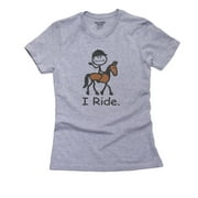 Fun Cartoon I Ride Horseback Riding Equestrian Women's Cotton Grey T-Shirt