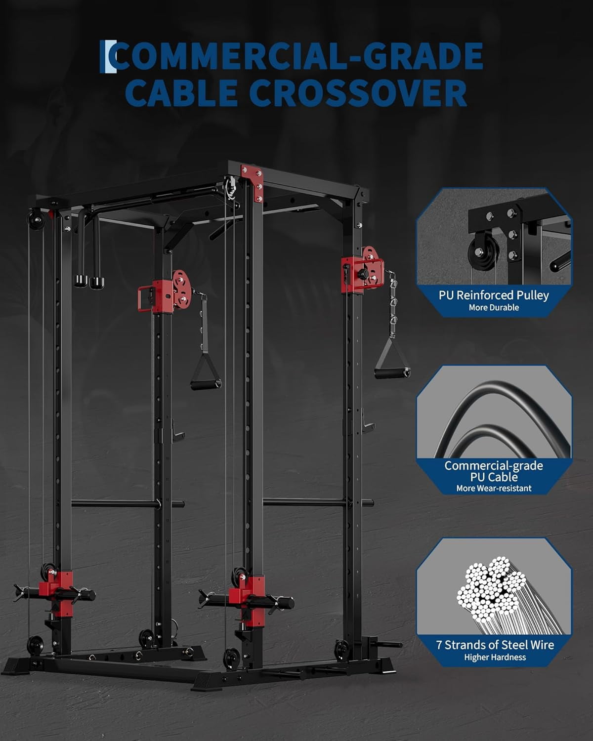 GARVEE Power Rack Cage with Dual Pulley Systems,2000lbs Multi-Functional Squat Cage Rack for Strength Workout with More Training Attachment
