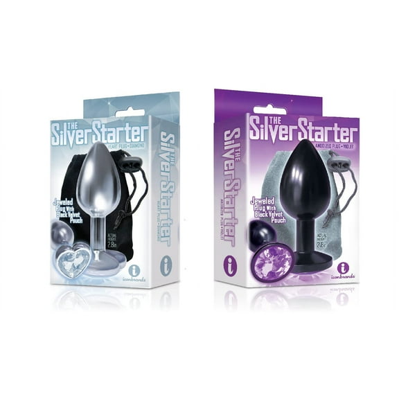 Sexy, Kinky Gift Set Bundle of The Silver Starter, Bejeweled Heart Stainless Steel Plug, Diamond and Icon Brands The Silver Starter, Bejeweled Annodized Stainless Steel Plug, Violet