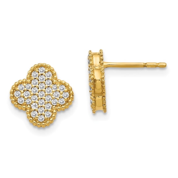 Auriga Fine Jewelry 14K Yellow Gold Lab Grown Diamond Quatrefoil Stud Earrings for Women (L- 0.39 inch, W- 0.39 inch)