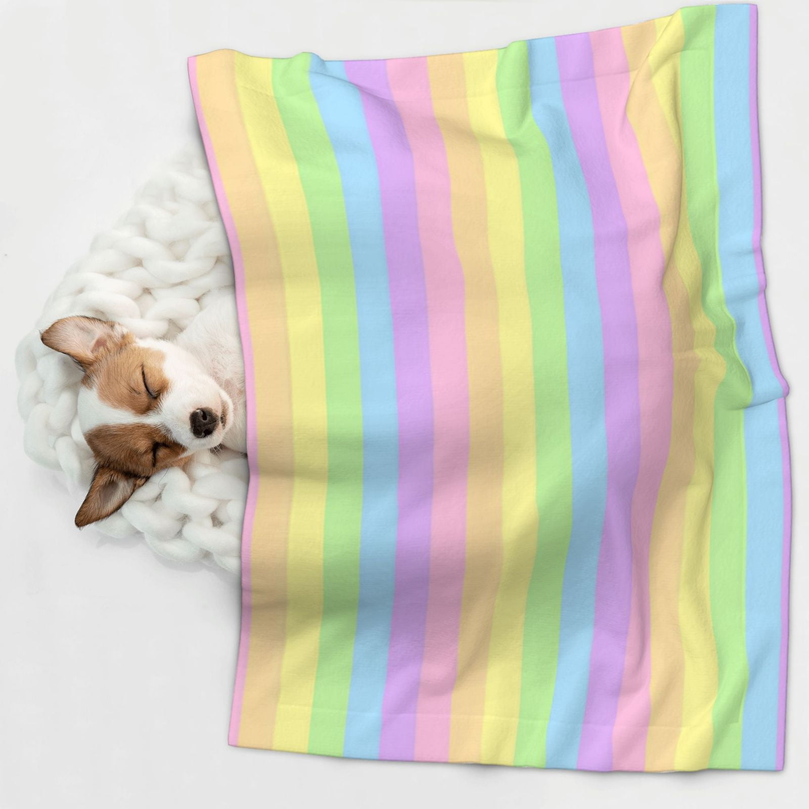 Flannel Throw Dog Blanket Pastel Rainbow Striped Soft Warm Print Pet Blankets for Small Dog Cat Puppy