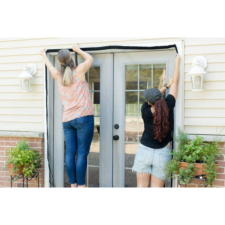 Fenestrelle Magnetic Screen Double Door - 72W x 82H. Black Trim. Fits  Doors Up to 70W x 80H. for French and Sliding Doors. Self Closing  Magnetic Seal. Heavy Duty Flame Resistant Fiberglass
