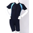 thumbnail image 4 of Mufeng Kids One Piece Shorty Swimsuit Zipper Front Rash Guard Swimwear Athletic Bathing Suit Wetsuit Navy Blue 10, 4 of 7