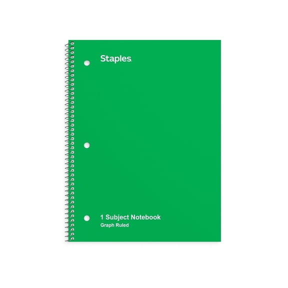 Staples 1-Subject Notebook 8" x 10.5" Graph Ruled 70 Sheets Green 3/Pack ST23987CVS