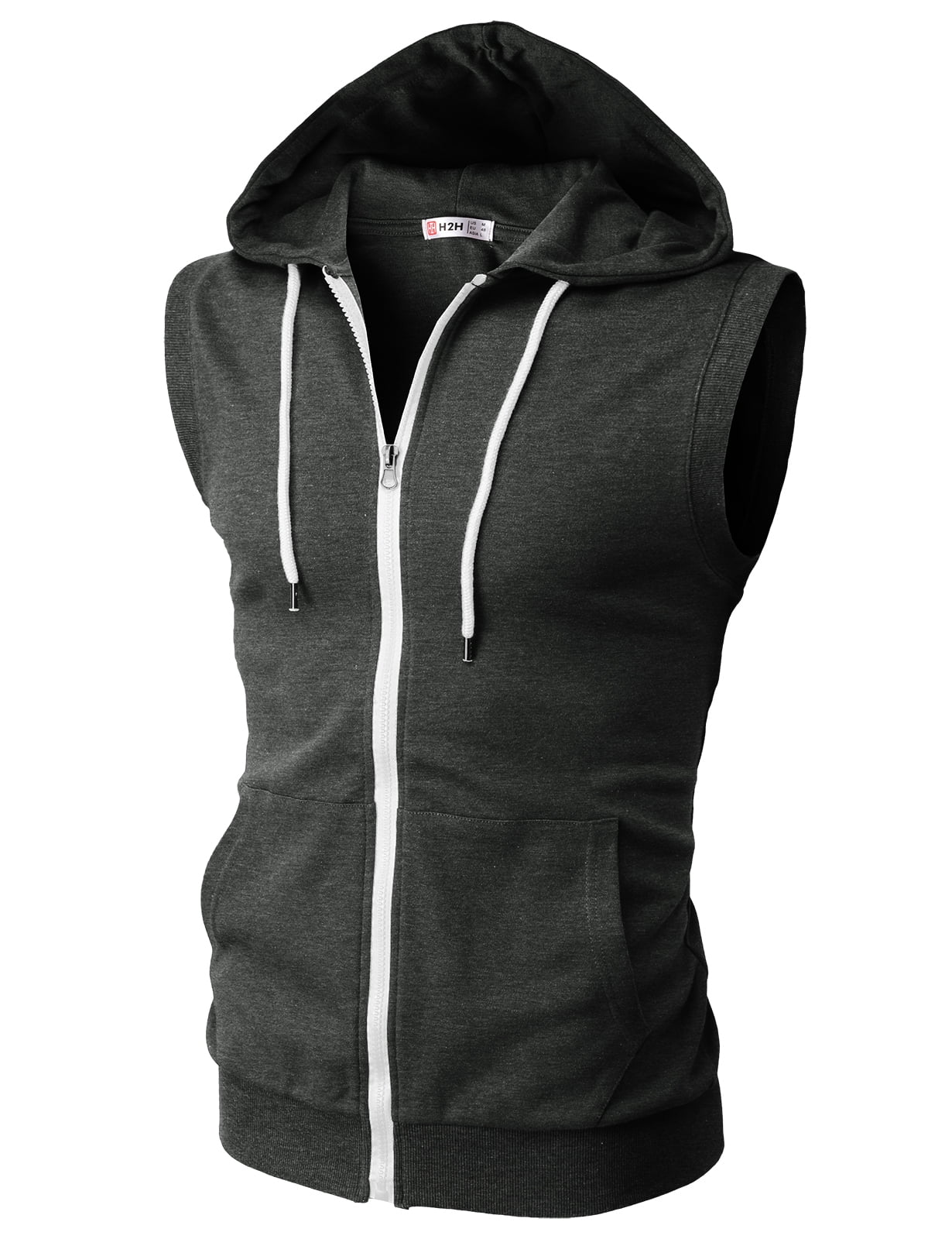 H2H Mens Casual Slim Fit Zipup Hoodie Vest Lightweight Sleeveless