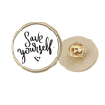 thumbnail image 1 of Save Yourself Quote Art Deco Fashion Round Metal Golden Pin Brooch Clip, 1 of 3