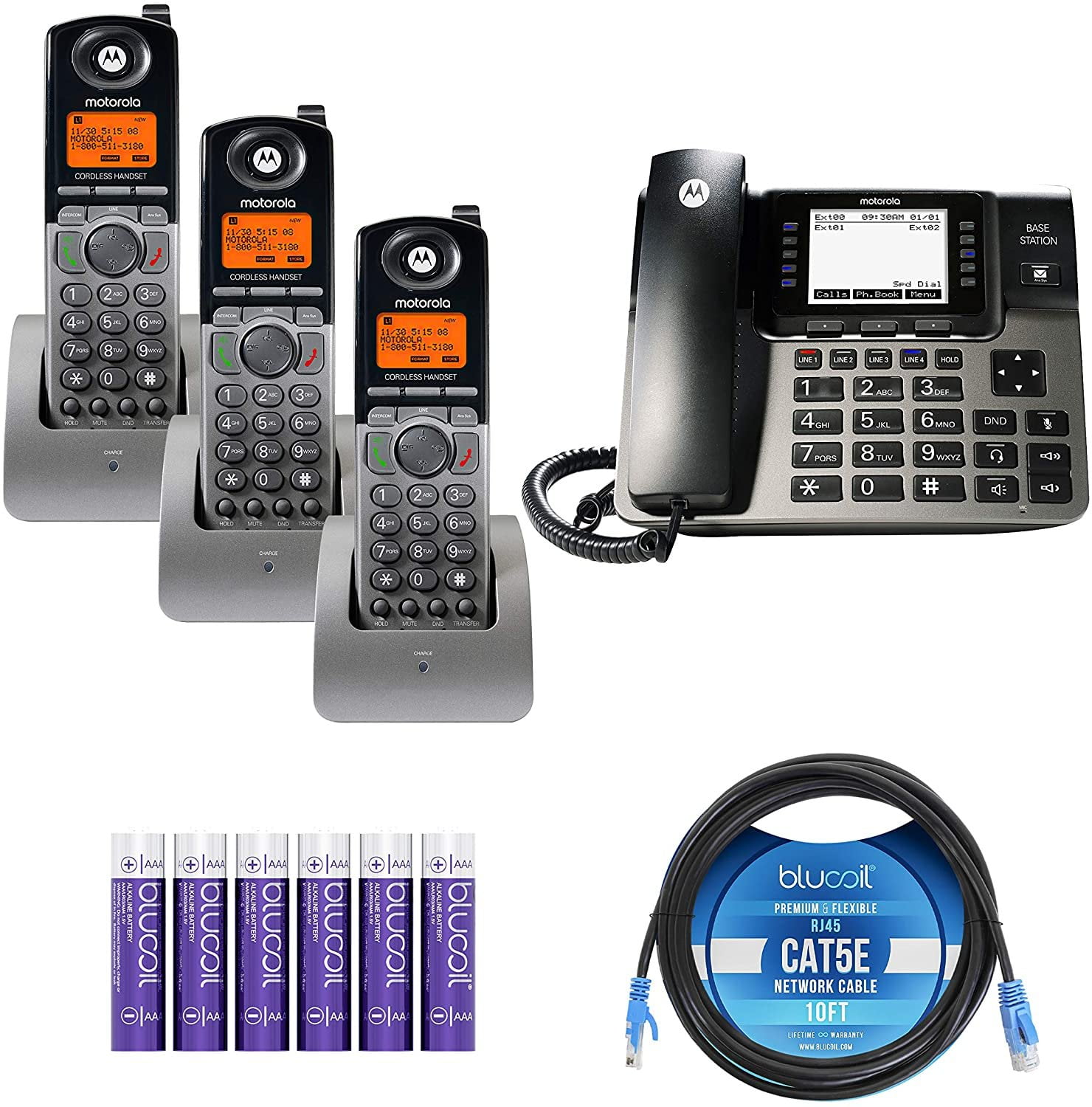 Motorola ML1000 4Line Phone System with 3x Cordless Handsets, Blucoil