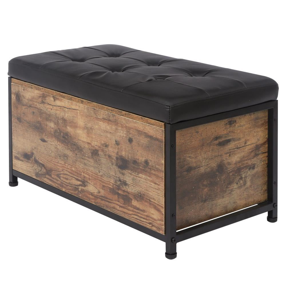 Storage Chest Footrest Padded Seat Upholstered Ottomans Solid Wood