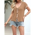 thumbnail image 4 of Women Summer Cable Knit Cardigan Sweater Tie Front V Neck Oversized Knitwear Khaki S, 4 of 8
